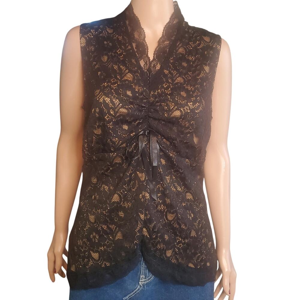 Y2K Whimsigoth Top Black Lace Nude Lined Romantic Goth Festival Fairy Witchy